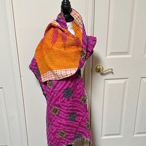 Vibrant Multicolor Patterned Reversible Kantha Scarf